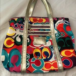 Coach Poppy Glam Tote Purse Authentic Signature